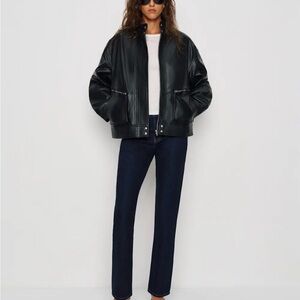 veda harrison oversized leather bomber jacket black